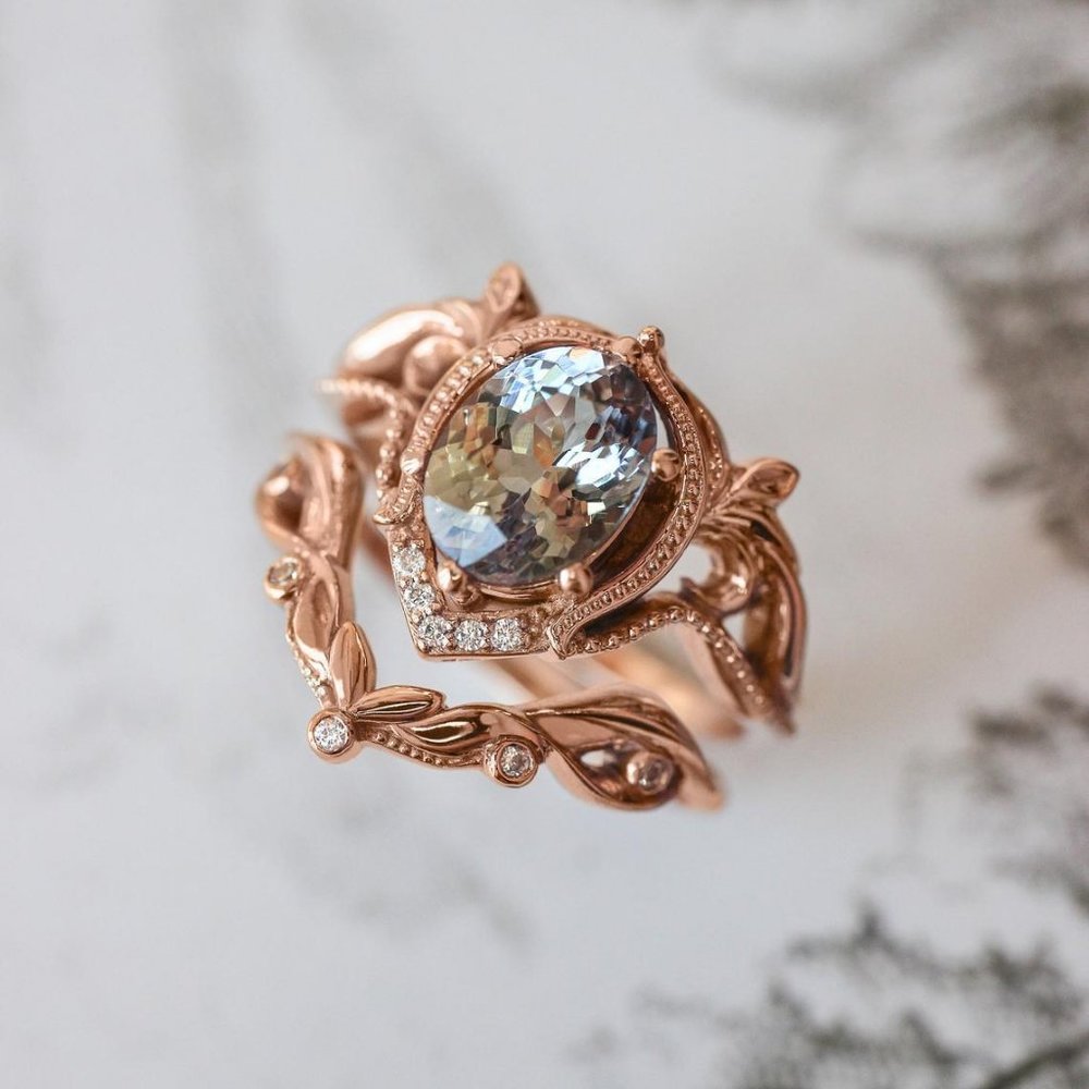 NEW Rose Gold Vintage Oval Diamond Art Deco Ring - Picture 4 of 9